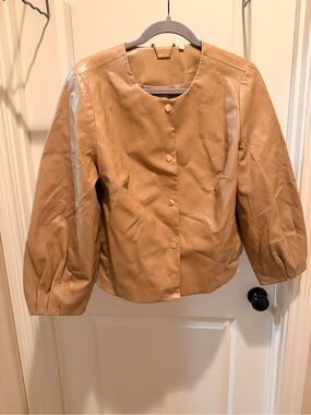 Chico's Camel Leather Button-Up Jacket